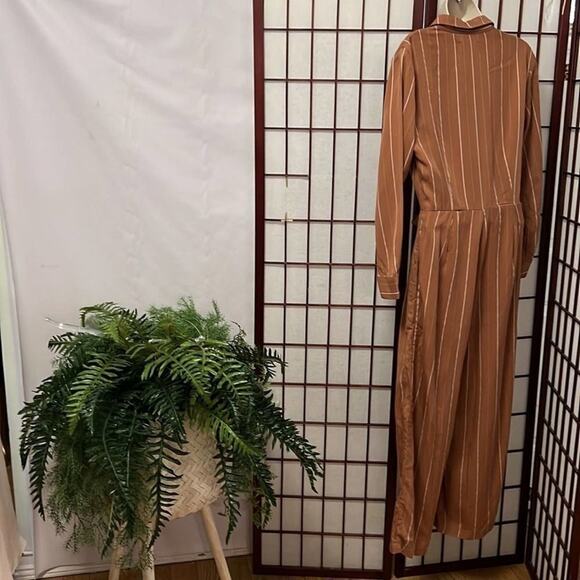 SANCIA ANTHROPOLOGIE WIDELEG PINSTRIPE JUMPSUIT ROMPER SIZE MP - Picture 2 of 8